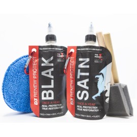 RENEW PROTECT , 2 Car, 1 Year Kit, Acrylic Ceramic-Hybrid Protectant, Enduring Tire & Trim Restorer, Mid-Shine, Floor Mats- Golf Cart- and Motorcycle-Safe, Wash-Proof, 5 min Dry-Seal 6.8oz, Blak+SATN