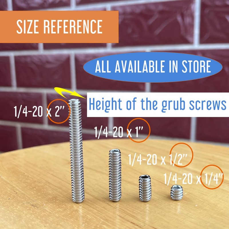10 Piece 1/4-20 x 2" Stainless Steel Set Screws Cup