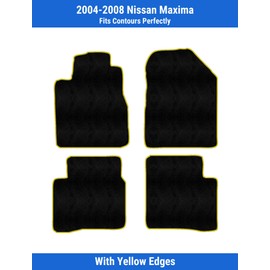 Yellow Edge Custom Fit Front & Rear Carpet Floor Mats, Black, Compatible with Nissan Maxima 2008 2007 2006 2005 2004