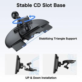 Jansite CD Slot Mount for Carplay Screen 360° Rotation Tool-Free Installation, 4-Button Lock Sturdy CD Slot CarPlay Mount Compatible with 7-10.26 Inch Apple Carplay & Android Auto Screen