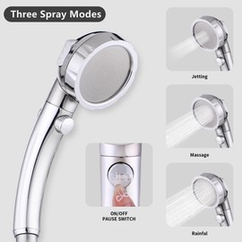 High Pressure Handheld Shower Head with ON/OFF Switch, 3 Spray Modes, Adjustable Angle Bracket and 1.5m Hose,Bathroom hand shower set