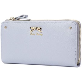 Fair Fairy 160724 Women's Wallet, L-Shaped Zipper, Long Wallet, Genuine Cowhide Leather, Simple Ribbon, blue-grey outlet