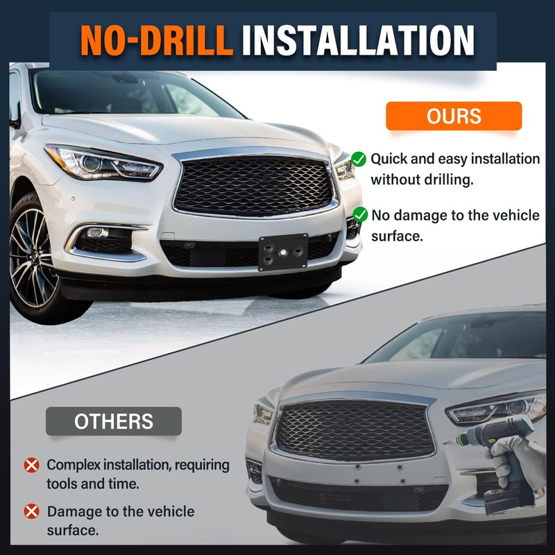 No Drill Tow Hook License Plate Mount Relocator Bracket Kit