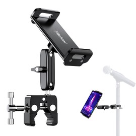 elitehood 2024 Newest Dual Ball Head Aluminum Tablet Holder for Mic Stand, Adjustable iPad Mic Stand Holder, Side Mount Microphone Music Stand Phone Holder Mount for iPad, iPhone, 4-13in Tablets