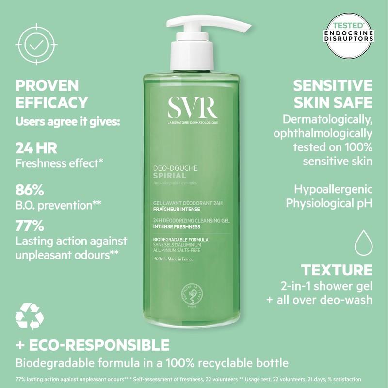 SVR SPIRIAL All-over 24hr Deodorising Wash-Off Cleansing Gel, Aluminium Salts-Free