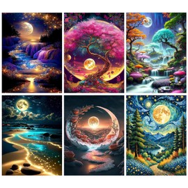 Mowana Diamond Art Kits for Adults - Landscape Diamond Painting Kits for Adults Beginners, Craft Kits 5D DIY Round Full Drill Rhinestone Gem Art Painting for Home Wall Decor and Gifts 6 Pack 12x16inch