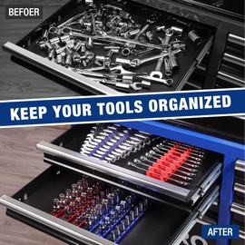 WORKPRO 8-Piece Magnetic Socket Organizer and Magnetic Wrench Organizer Set, 1/4", 3/8", 1/2" Drive Metric SAE Aluminum Alloy Socket Rail, Metric SAE Wrench Holder(Socket, Wrench not Included)