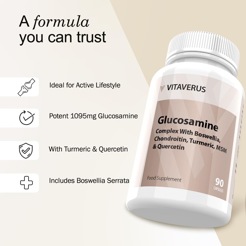 VITAVERUS Glucosamine Complex with Boswellia, Chondroitin, Turmeric, MSM & Quercetin,