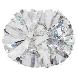 Hooshing 2 Pack Pom Poms Cheerleading Professional Holographic Silver Spot and White with Baton Handle for Team Spirit Sports Cheering