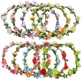 Rocutus 10pcs Bohemian Flower Crown Floral Wreath Garland Headbands for Women colorful