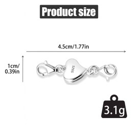 925 Sterling Silver Heart Magnetic Necklace Clasps, Double Lobster Clasp Necklace Extender, Magnetic Clasp for Bracelet Necklace Closure, DIY Jewelry Making Accessories (Silver)