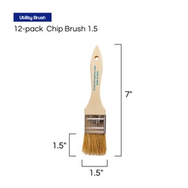 Pro Grade - Chip Brushes - Paint Brush - Natural Bristle, 1.5 Inch, Smooth Wood Handle, Hole for Hanging, Versatile for Paints, Stains, Varnishes, Acrylics, Gesso - 12 Pack, Light Brown