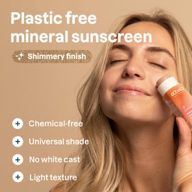 ATTITUDE Oceanly Tinted Shimmer Face Cream Stick with SPF 30, EWG Verified, Plastic-Free, Broad Spectrum UVA/UVB Protection with Zinc Oxide, Universal Tint, Unscented, 0.3 Ounce