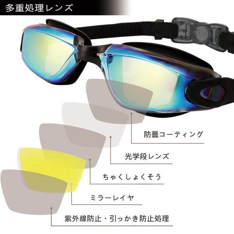 Swimming Goggle (1. Black Frame, Gold Lens)