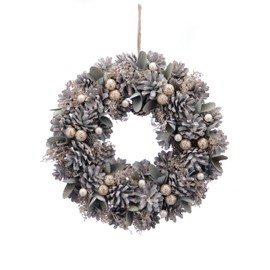 Festive Productions 30cm Christmas Wreath – White Pinecones, Gold Berries & Snowy Accents - Christmas Decoration, Perfect for Front Doors and Home - Decorative Wreath