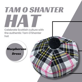 Tam O' Shanter Hut – Klassische Tammy-Mütze, Acrylwolle, flache Haube, Bommel, perfekte schottische Schottenkaro, Baskenmütze, Alltagskleidung, Einheitsgröße, Macpherson-Kleid, Einheitsgröße