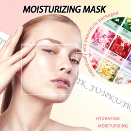 10PCS Facial Sheet Mask Kit, Deep Hydrating Face Mask for Women Men, Soft Non-greasy Long Lasting Moisturizing Face Sheet Masks Gift Set for All Skin Types 07