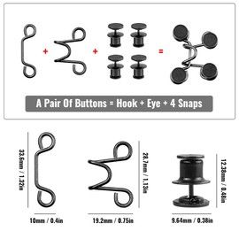 Tenalleys 2 Sets Adjustable Pant Waist Tightener Instant Jean Buttons, Waist Buckle Extender Set, Detachable Jean Buttons Pins No Sewing Waistband Tightener (Black)