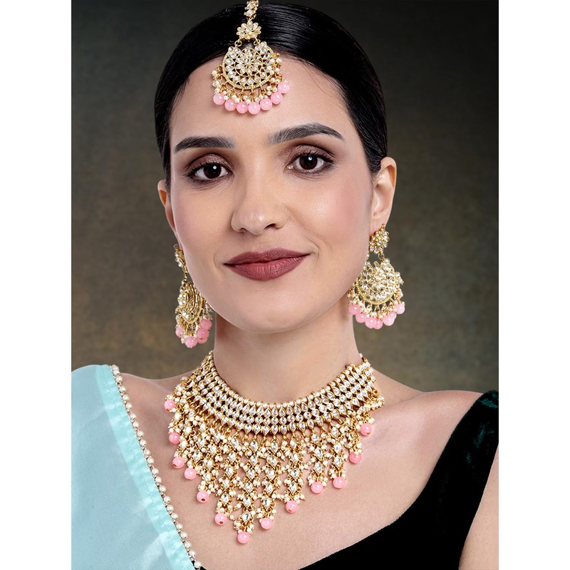 Aheli elegante boda india desgaste imitación Kundan tachonado gargantilla collar