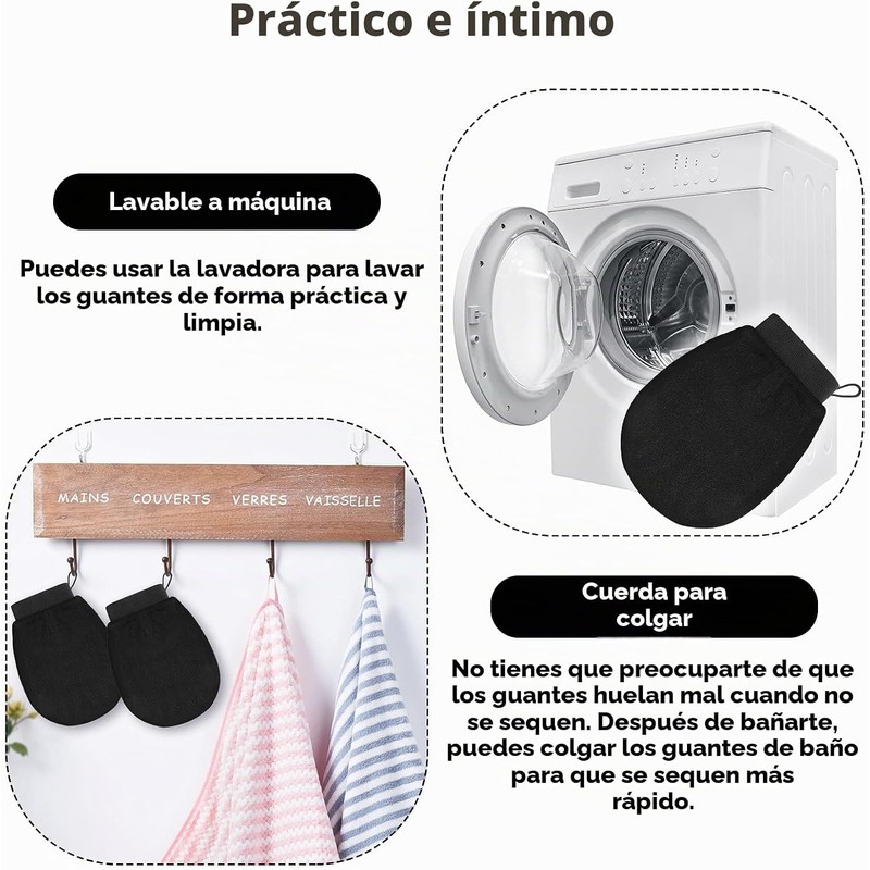Guantes Exfoliantes Tatuo 4 Piezas Color Negro para Baño y