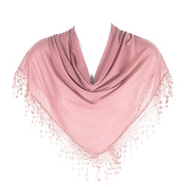 Hat To Socks Triangle Scarf with Bobbin Lace Fringes for Women (Pale Pink)