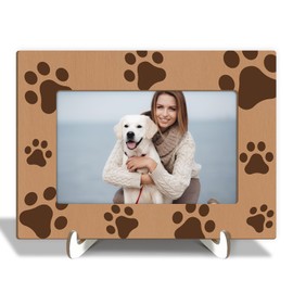 Wood Picture Frame with Wood Stand, Pet Paw Print Photo Frame Tabletop Display, Shelf Desk Decor Gift for Cat Dog Owner Puppy Kitten Lover, Home Decor Supplies, Fits 4x6" Horizontal -31