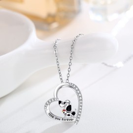 Hagkew Heart Puppy Necklace 925 Sterling Silver CZ Dalmatian Dog Necklaces Pendant Engraved With 'Love You Forever' Memorial Pet Jewelry Gifts for Dog Lovers Women