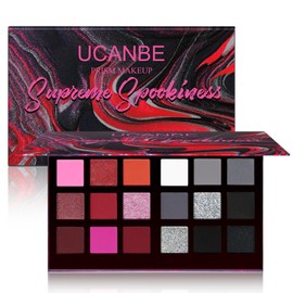 UCANBE Paleta de Sombras de Ojos Gótica Negro Rojo Smokey, 18 Colores Gris Plata Rosa Borgoña, Mate Shimmer Metálico, Tonos Oscuros para Halloween,...