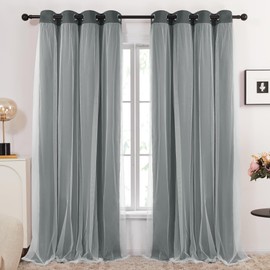 Deconovo Double Layer Blackout Curtains and Sheer Grommet Light Blocking Curtains, Dark Grey, 52W x 84L