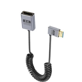 Kework 2.3ft Mini HDMI 2.1 to HDMI 2.1 Extension Coiled Cable, OD 2.5mm Ultra-thin HDMI 8K@60Hz Cable, 48Gbps Mini HDMI Left Angle Male to HDMI Female Coaxial Cord for Camera,Camcorder, Tablet, Laptop