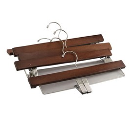 FireKingdom 5pcs Beautiful Dark Cherry Finish Adult Size Solid Wood Wooden Hangers with Polished Chrome Hook Clamp for Clothes Trousers Pants Skirts