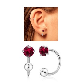 Huggie Half Hoop Earrings for Women Girl Tiny Cartilage Earring Birthstone Stud Earrings For Women Hypoallergenic Stud Earrings Cartilage Earring Screw Back Earrings (Silver, July Ruby)