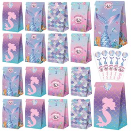 XJLANTTE XJLANTTE 20 Pcs Mermaid Goodie Bags - Mermaid Party Favor Bags with Tail Stickers, Under The Sea Paper Gift Bags, Scale Party Bags for Kids Girls Under The Sea Themed Little Mermaid Party Decorations