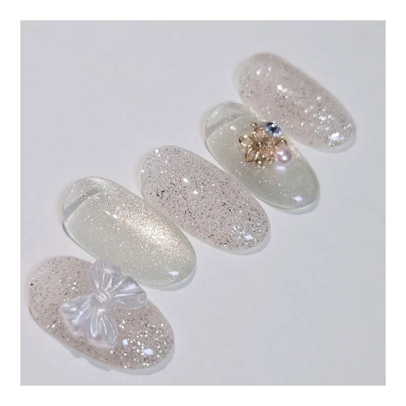 Milky Gold Handmade Nail Tip Magnetic Glitter Parts Nail -