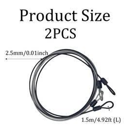 Runseaway 2Pcs 4.92FT 2.5mm Braided Steel Security Cable Lock, Heavy Duty Safety Wire Rope Double Loop for Luggage Travel Outdoor Bike Equipment Protection(Black+Silver)