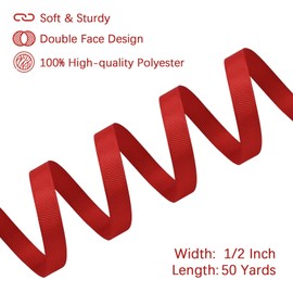 LEEQE Red Grosgrain Ribbon 1/2 inch X 50 Yards Ribbon for Gift Package Wrapping Wreath Baby Shower and Other Projects