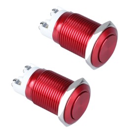 DMWD 2-Pack 16mm Latching Metal Push Button Switch Waterproof IP66 Anti-Vandal IK09 for 5/8" Mounting Hole Screw Terminals 12V 24V 36V DC 110V 250V AC 5A 1NO Aluminium Alloy Red Shell