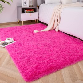 Foxmas Ultra Soft Fluffy Area Rugs for Bedroom Kids Room Plush Shaggy Nursery Rug Furry Throw Carpets for Boys Girls, College Dorm Fuzzy Rugs Living Room Home Decorate Rug, 3ft x 5ft, Hot Pink