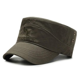 HUA YANG Army Cap Men's Cotton Vintage Adjustable Flat Top Baseball Cap, Army Green