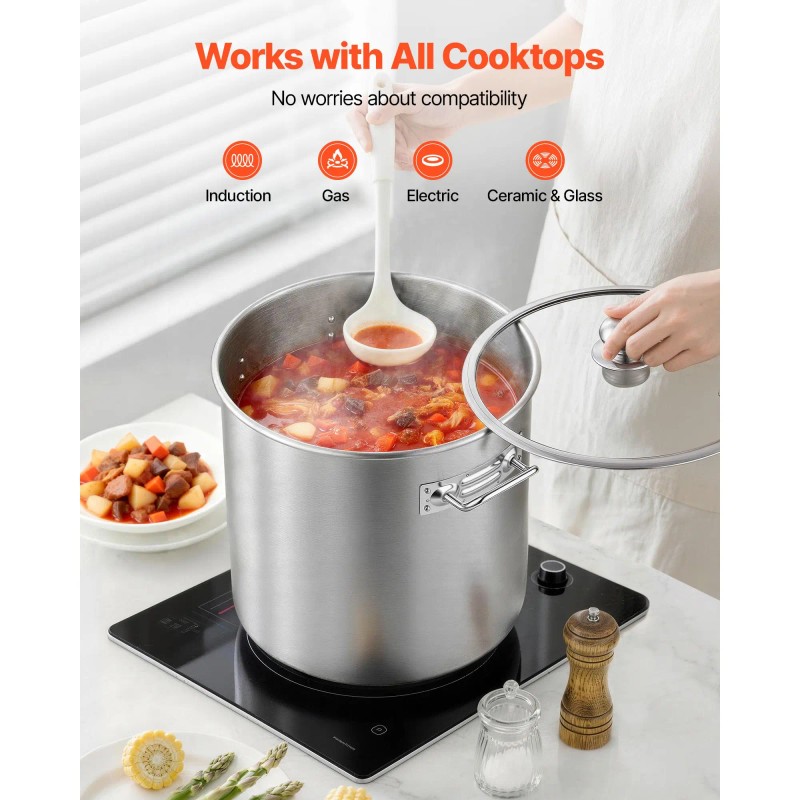 21 Quart Stainless Steel Stockpot with Glass Lid PFOA &