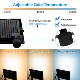 Gopretty 120W LED FloodLights Outdoor 2 Pack, 14000LM Dimmable, 3CCT 3000K 4500K 6000K Selectable, IP66 Waterproof, Outdoor Security Flood Light for Yard, Garden, Garage