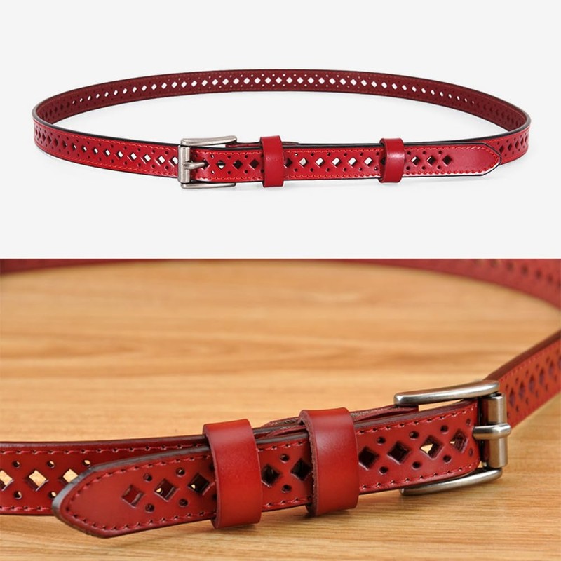 YIWEIYA Womens Leather Belts (Red)