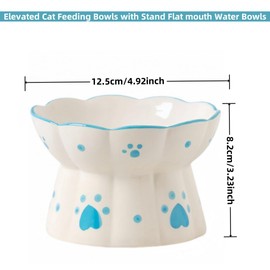 MEETOZ Ceramic Elevated Cat Feeder - Neck Protective Flat Mouth Water Bowls with Stand, Stress-Free for Cats and Small Dogs