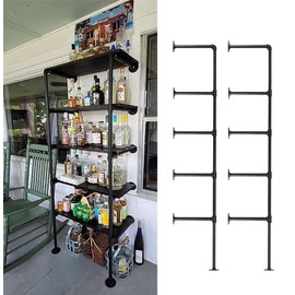 Industrial Wall Mount Iron Pipe Shelf Bracket,Retro DIY Open Bookshelf,Storage Shelves, Ceiling Hung Shelves for Home Kitchen Bathroom Living Room Office(2PcsX5Tier,70" Tall,12" deep,Hardware Only)