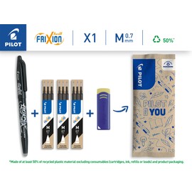 Pilot FriXion Ball Erasable Rollerball Pen, Black Colour + 9 Refills + FriXion Eraser
