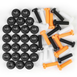 Adiwo Number Plate Screws, Set of 24, Number Plate Screws with Caps, Mounting Screws Nuts Set (8 White + 8 Yellow + 8 Black)
