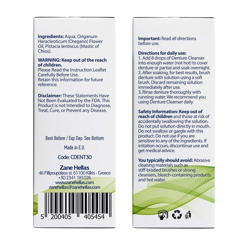 Zane Hellas Denture Cleaner. Oregano Oil Power. Ideal for Dentures,