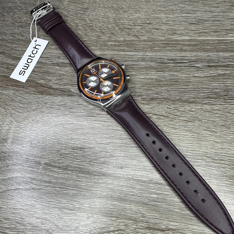 Swatch NEW✅ Swatch Irony PRISIONER Chronograph Dark Purple Leather Men's