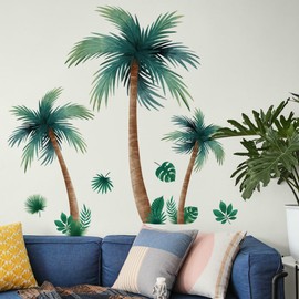 NXUEBDU Palm Tree Wall Decals Beach Wall Decal Tropical Tree Wall Stickers Green Plant Vinyl Wall Art Murals for Living Room Bedroom Office Wall Decor