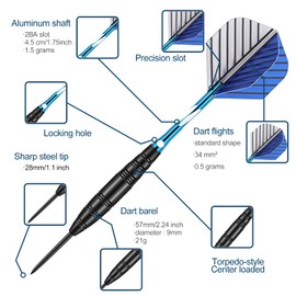 sanfeng Pro 23 Grams Steel Tip Darts Set for Dart Board with Aluminum Shafts + 18 Flights + 50 Rubber O-rings + Dart Tool + Extra Nylon Shafts +12 Spring Rings + Storage Case